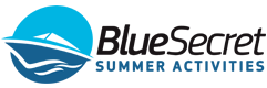 Kleesto company logo for bluesecret summer activities featuring a stylized sailboat and wave design. | kleesto