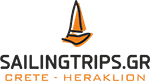 Logo of sailingtrips.gr featuring an orange sailboat and text, symbolizing sailing trips in Crete, Heraklion, powered by kleesto. | kleesto