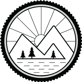 Round emblem with a stylized mountain landscape by kleesto. | kleesto