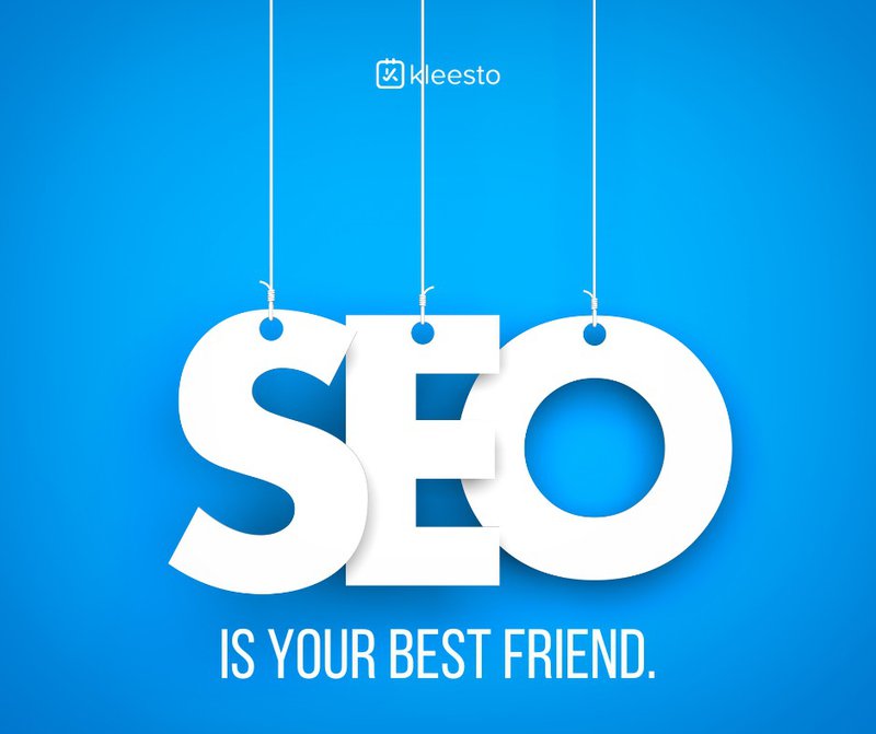 Three-dimensional letters spelling "SEO" hanging against a blue background with the slogan "travel website optimization is your best friend" underneath. | kleesto